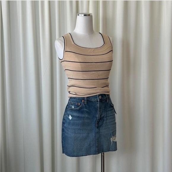 Joseph A Tops - Vintage 90s Joseph A. Petite Tan & Black Striped Ribbed Tank Top size Petite.